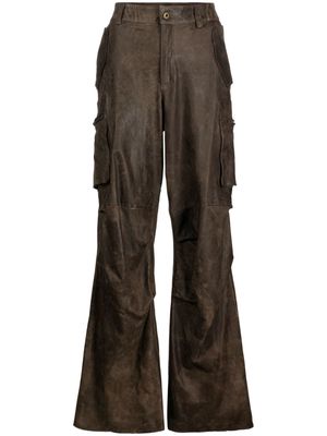 Salvatore Santoro flared leather cargo trousers - Brown
