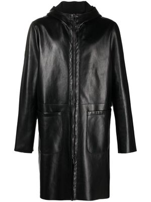 Salvatore Santoro hooded leather zip-up coat - Black