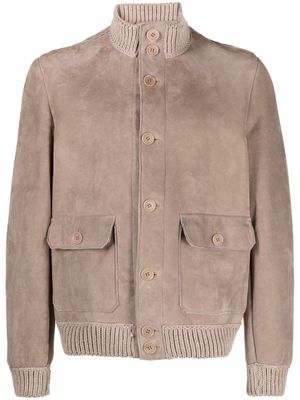 Salvatore Santoro knitted-trim suede shirt jacket - Neutrals