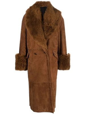 Salvatore Santoro leather faux fur-detail coat - Brown