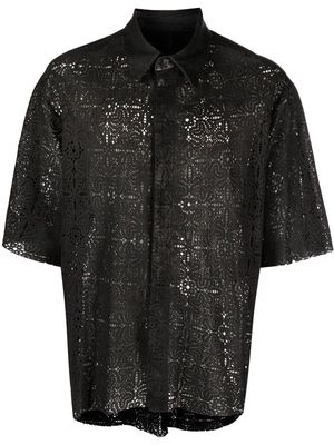 Salvatore Santoro leather lace shortsleeved shirt - Black