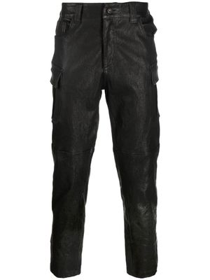 Salvatore Santoro leather tapered-leg cargo trousers - Black
