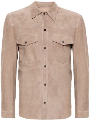 Salvatore Santoro logo-plaque suede shirt - Neutrals