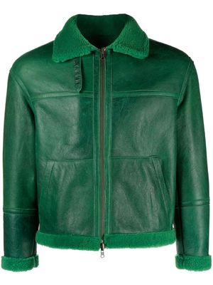 Salvatore Santoro shearling-trim panelled leather jacket - Green