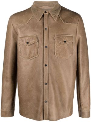Salvatore Santoro straight-point collar leather jacket - Neutrals