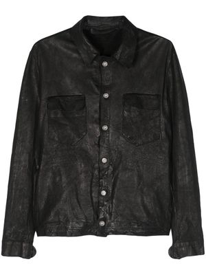 Salvatore Santoro wrinkled-effect leather shirt jacket - Black