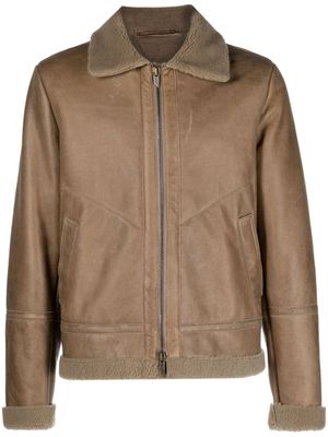 Salvatore Santoro zip-up shearling leather jacket - Neutrals