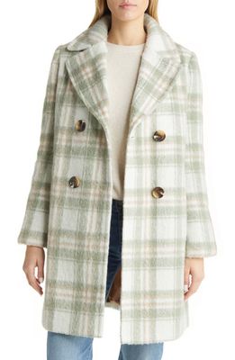 Sam Edelman Brushed Plaid Double Breasted Coat in Green Plaid