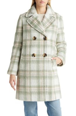 Sam Edelman Brushed Plaid Double Breasted Coat in Soft Green