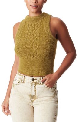 Sam Edelman Candice Cable Stich Crop Sweater Vest in Green Moss