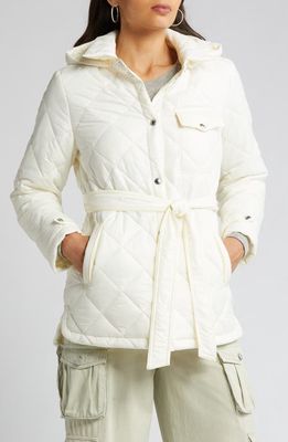 Sam Edelman Diamond Quilt Hooded Belted Shacket in Cream