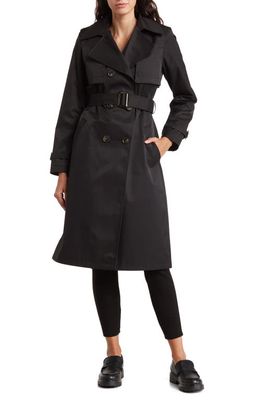 Sam Edelman Double Breasted Cotton Blend Belted Trench Coat in Black