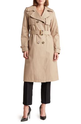 Sam Edelman Double Breasted Cotton Blend Belted Trench Coat in Sand