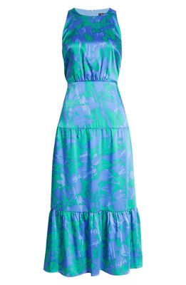 Sam Edelman Floral Print Summer Silhouette Maxi Dress in Periwinkle/Green