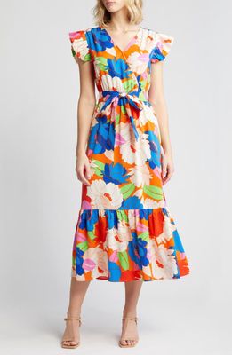 Sam Edelman Floral Wrap Maxi Dress in Orange Multi