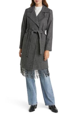 Sam Edelman Fringe Wrap Coat in Black/White Novelty
