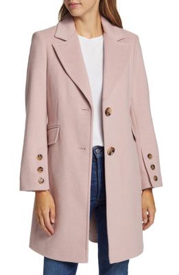 Sam Edelman Herringbone Button Twill Wool Blend Coat in Ice Pink