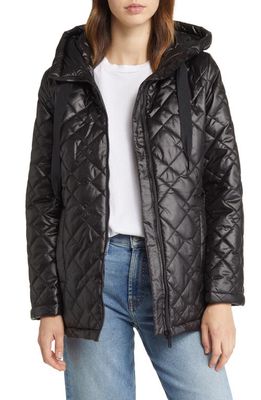 Sam Edelman Hooded Water Repellent Quilted Puffer Jacket in Black