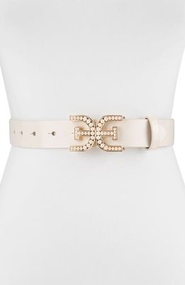 Sam Edelman Imitation Pearl Logo Plaque Belt in Ivory