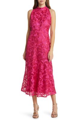 Sam Edelman Leafy Embroidery High Neck Dress in Pink