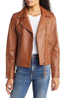 Sam Edelman Leather Moto Jacket in Cognac