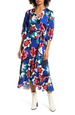 Sam Edelman Matisse Floral Faux Wrap Midi Dress in Blue Multi