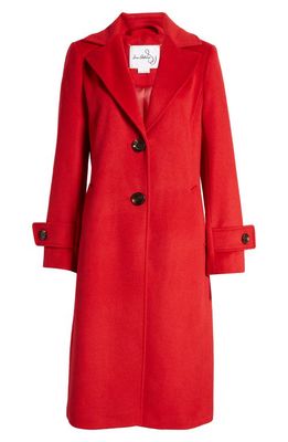 Sam Edelman Notch Collar Longline Wool Blend Coat in Begonia Red
