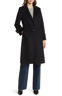 Sam Edelman Notch Collar Longline Wool Blend Coat in Black