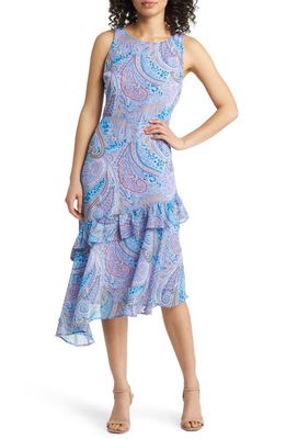 Sam Edelman Paisley Asymmetric Ruffle Dress in Blue Multi
