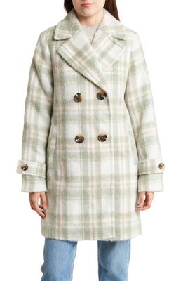 Sam Edelman Plaid Double Breasted A-Line Coat in Green Plaid