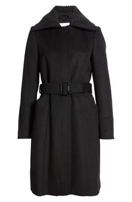 Sam Edelman Rib Collar Wool Blend Trench Coat in Black