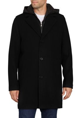 Sam Edelman Single Breasted Wool Blend Hooded Coat with Bib in Black