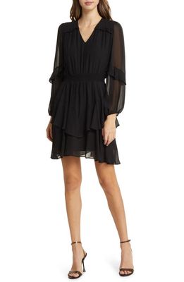 Sam Edelman Tiered Long Sleeve Georgette Minidress in Black