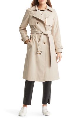 Sam Edelman Tone on Tone Double Breasted Water Resistant Trench Coat in Birch