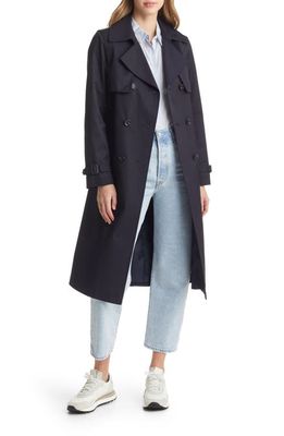 Sam Edelman Water Repellent Double Face Cotton Blend Trench Coat in Navy