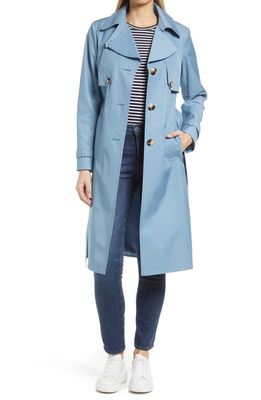 Sam Edelman Water Repellent Elongated Cotton Blend Trench Coat in Blue