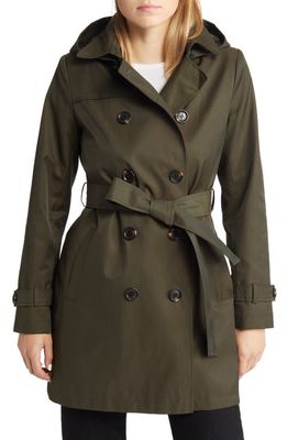 Sam Edelman Water Repellent Hooded Cotton Blend Trench Coat in Loden