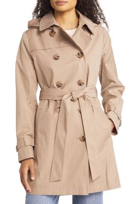 Sam Edelman Water Repellent Hooded Cotton Blend Trench Coat in Sand