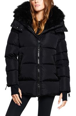 SAM. Scarlett Faux Fur Trim Water-Resistant Hooded Down Puffer Jacket in Matte Black