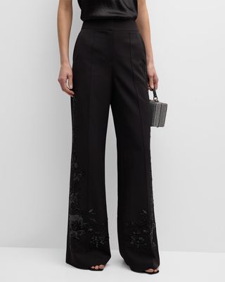 Samantha Beaded Floral-Embroidered Pants
