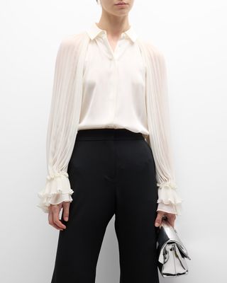Samantha Button-Front Pleated Sleeve Blouse