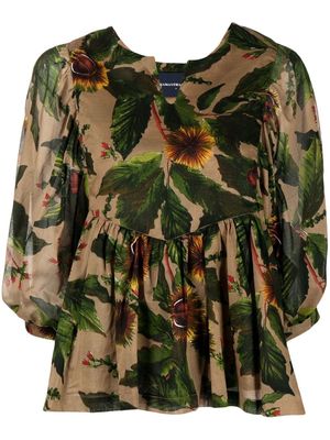 Samantha Sung floral-print gathered shirt - Brown