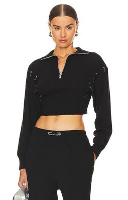 SAMI MIRO VINTAGE Turtleneck Safety Pin Cropped Top in Black