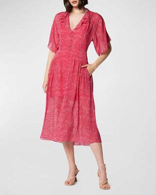 Samia Floral-Print Split-Sleeve Midi Dress