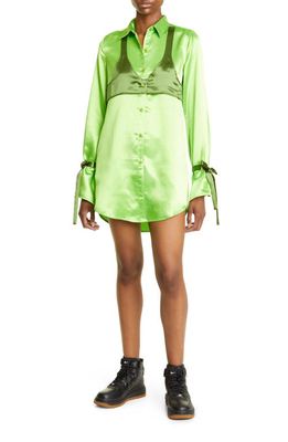 Sammy B Michelle Long Sleeve Satin Mini Shirtdress in Green