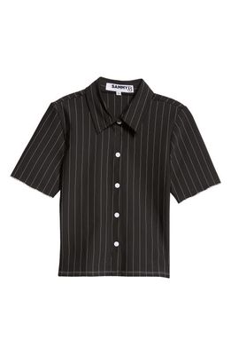 Sammy B Stripe Short Sleeve Crop Button-Up Shirt in Black