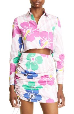 Sammy B Tati Floral Print Crop Cotton Button-Up Shirt in Pink
