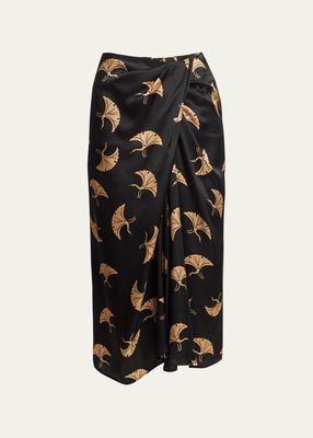 Sampa Printed Silk Midi Skirt