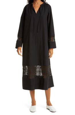 Samsøe Samsøe Sahell Lace Detail Long Sleeve Organic Cotton Dress in Black