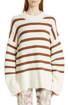 Samsøe Samsøe Women's Raili Stripe Open Stitch Organic Cotton & Wool Crewneck Sweater in Cappuccino